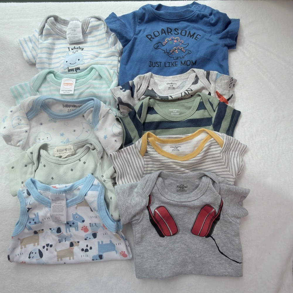 Gerber Gymboree Baby Bodysuit Lot 10pc Kids 0-3M Multi Excellent Dino Stripes